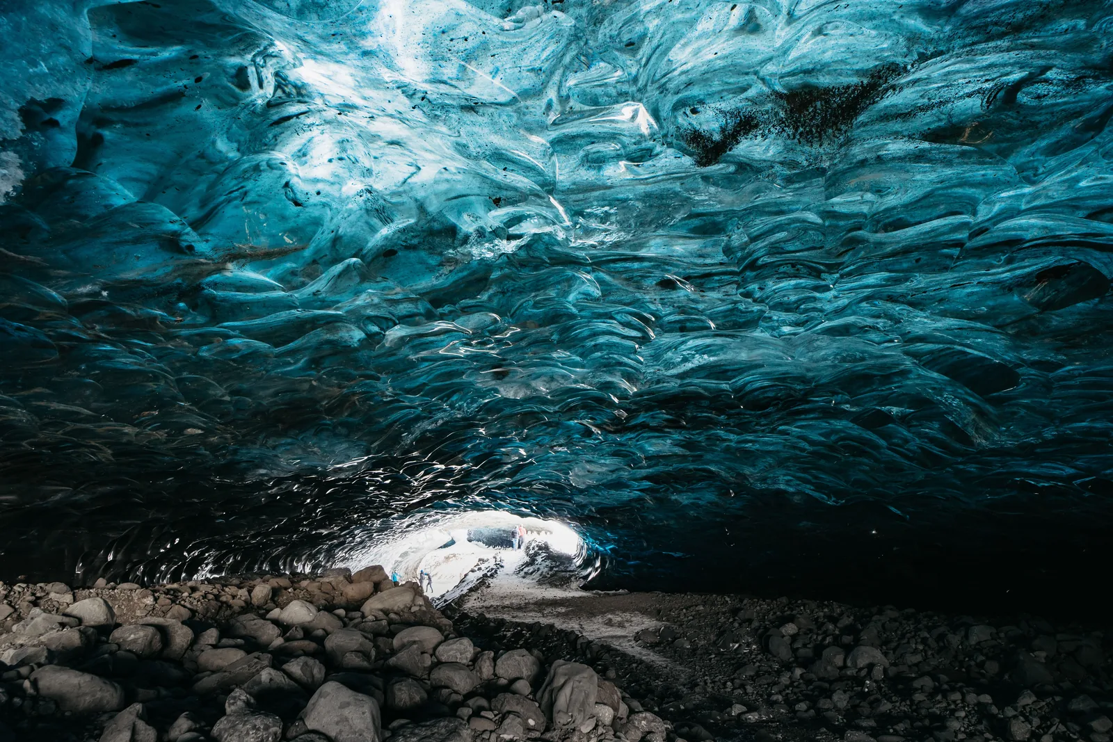 Inside a natural blue ice cave in Vatnajökull glacier, Iceland