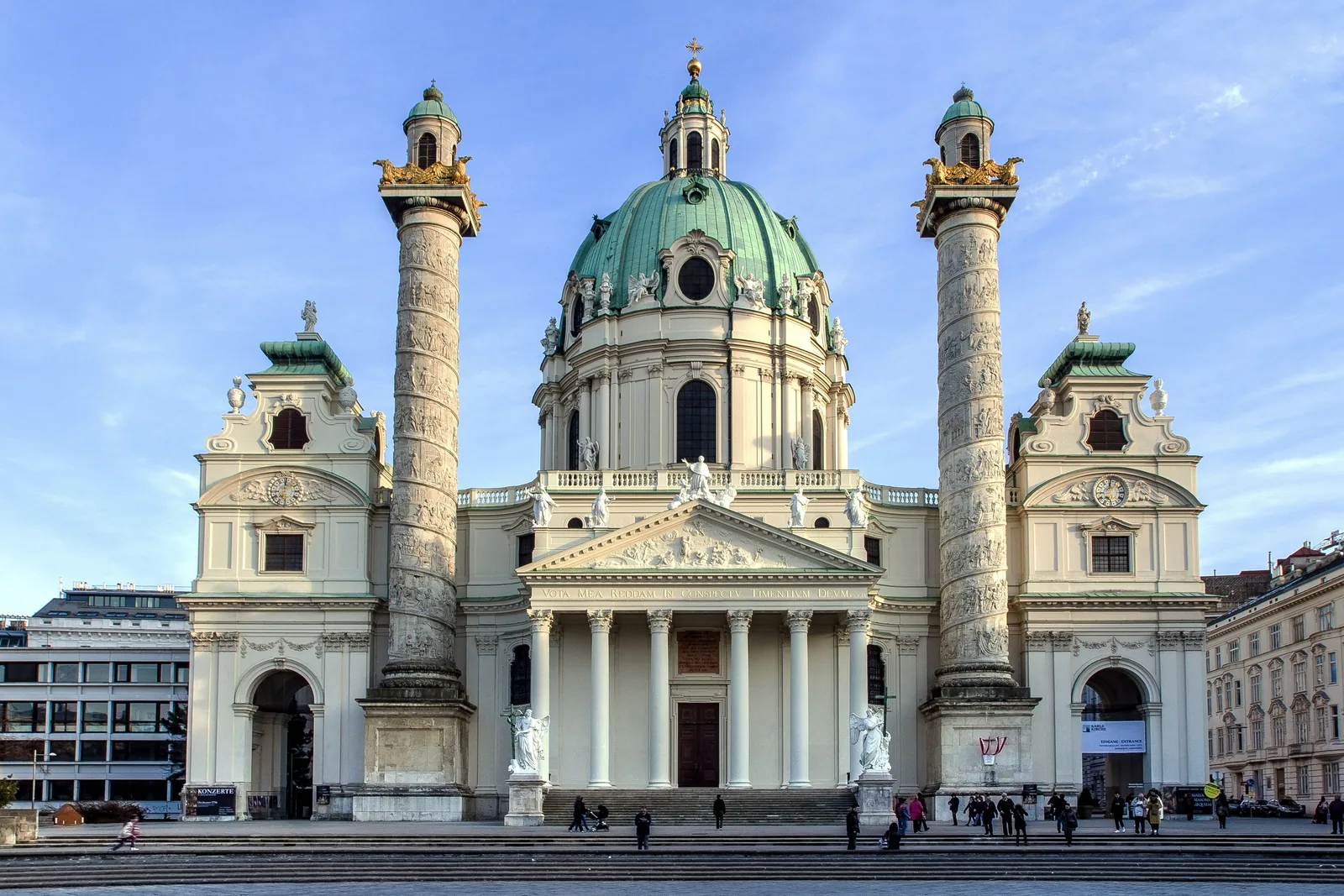 Historic Vienna architecture reflected in water