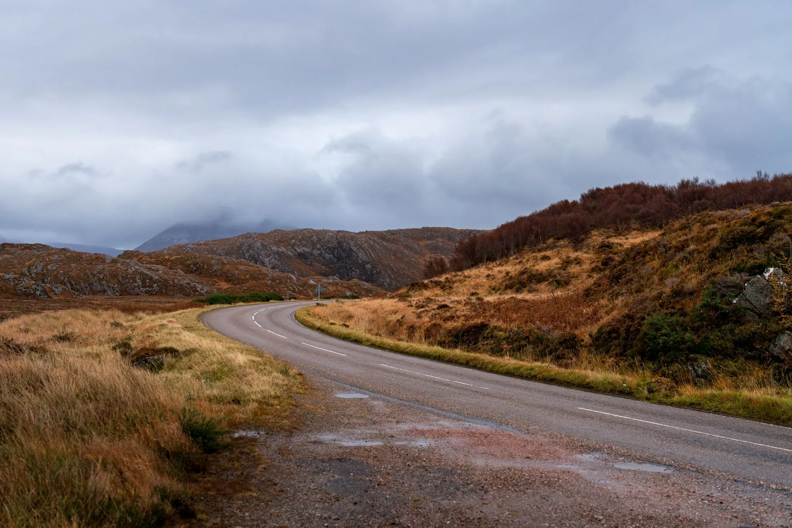A winding road through the Scottish Highlands in autumn